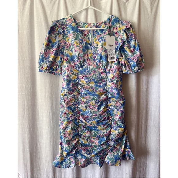 Ledin | Floral Ruched Mini Dress - Picture 1 of 10